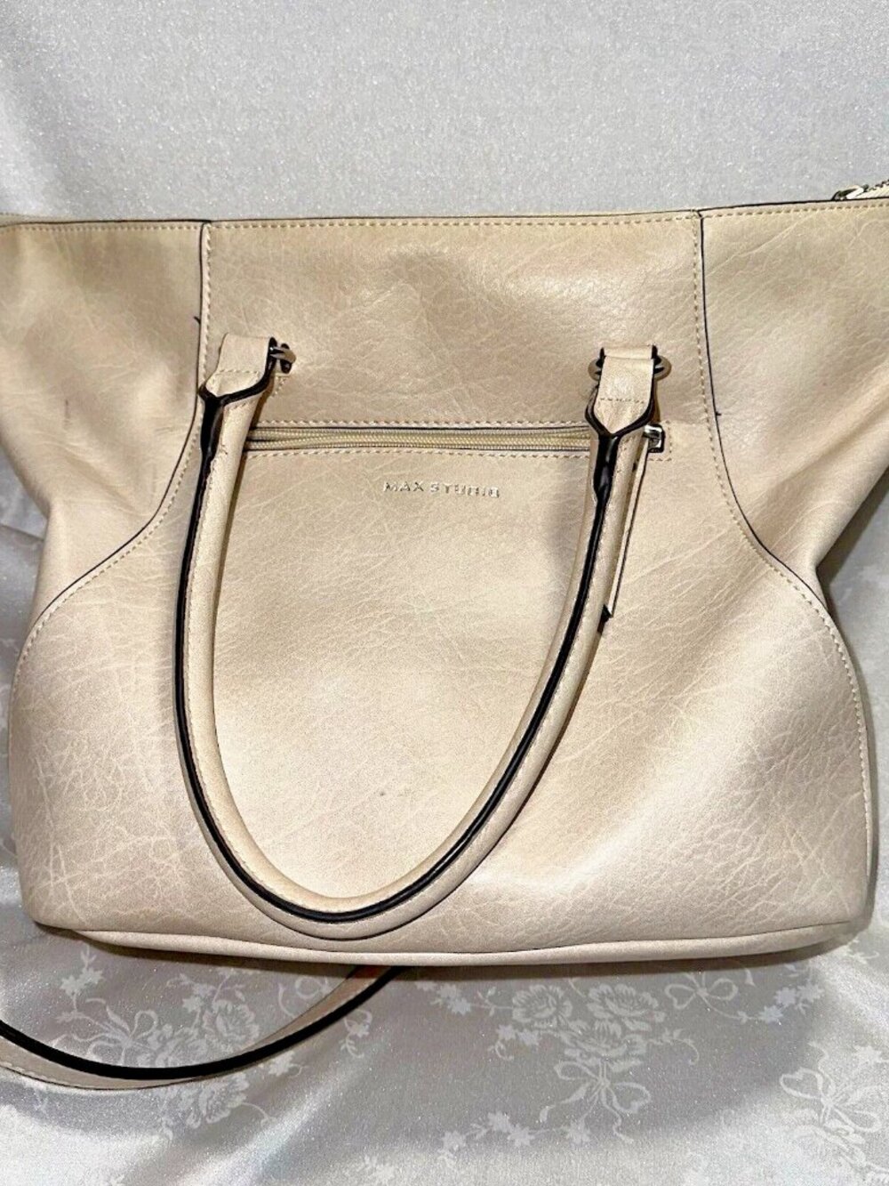 Max Studio Faux Leather Shoulder Bag Quiet Luxury Neutral Zip Tote Purse - Picture 2 of 10